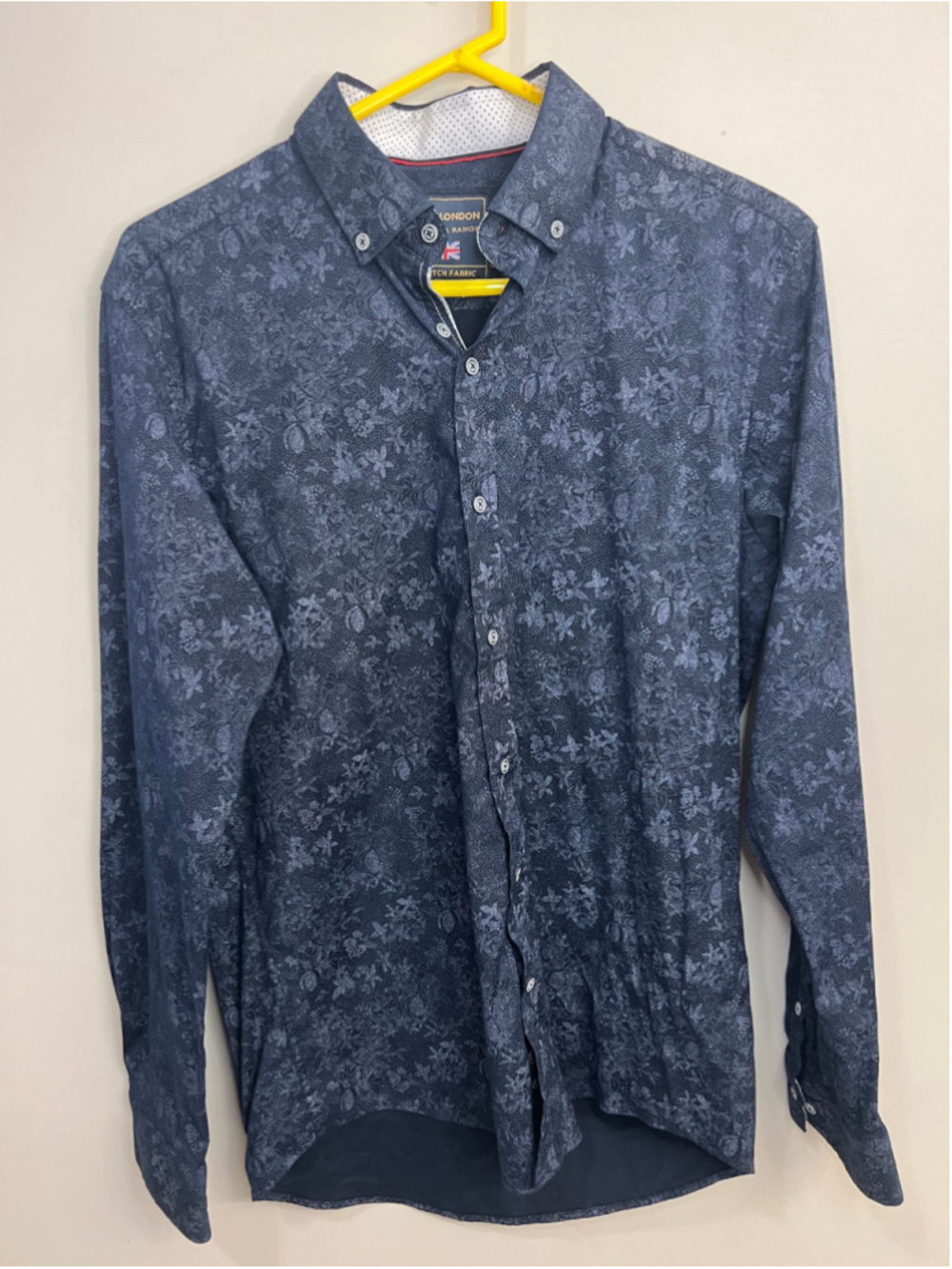 Men's Guide London Navy Floral Print Long Sleeve Button Down Shirt